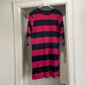 Adorable burgundy and black striped dress with tie sleeves